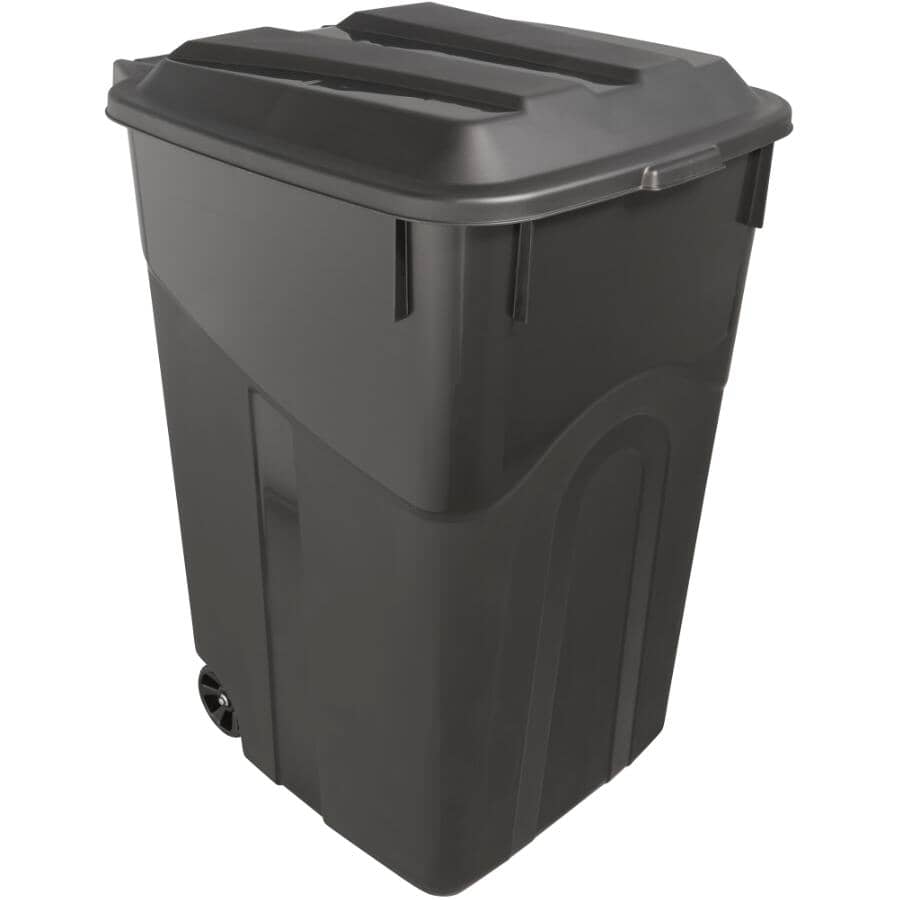 Rough & Ready Wheeled Garbage Can with Attached Lid - Black, 170 L