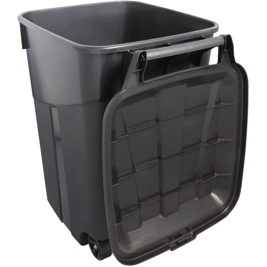 Rough & Ready Wheeled Garbage Can with Attached Lid - Black, 170 L