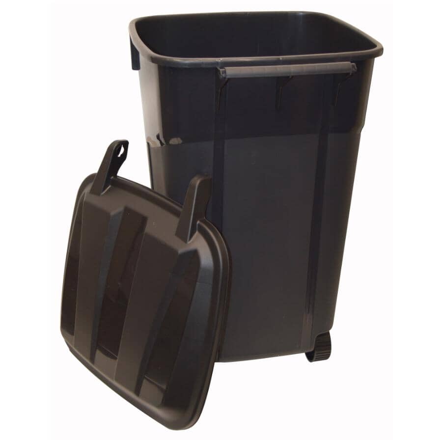 Rough & Ready Wheeled Garbage Can with Attached Lid - Black, 170 L