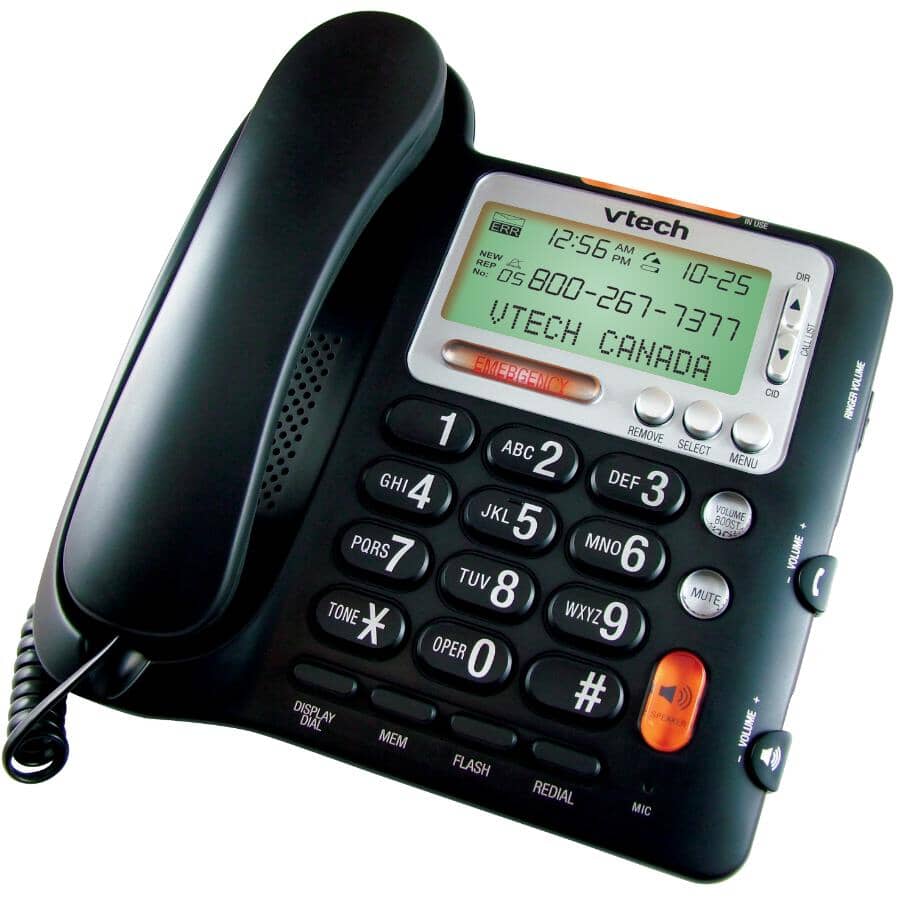 Corded Desktop Phone (CD1281) - with Large Numbers + Caller Identification, Black